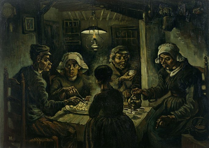 1885 Los comedores de patatas 1885, pintura al óleo, 82 × 114 cm. Museo van Gogh, Ámsterdam.