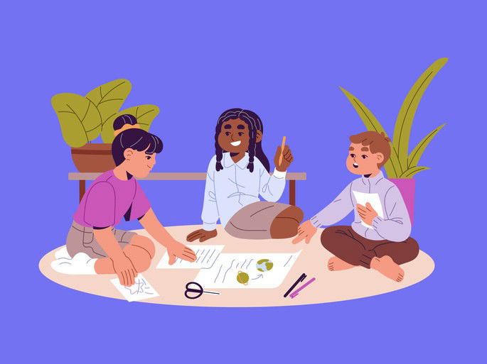 Niños trabajan en proyecto escolar