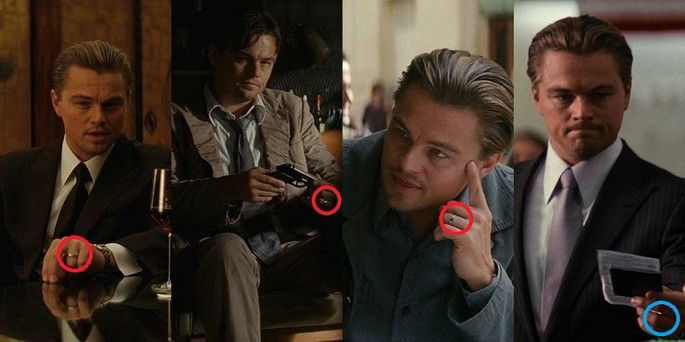 Escenas en las que Cobb lleva el anillo y no lo lleva.