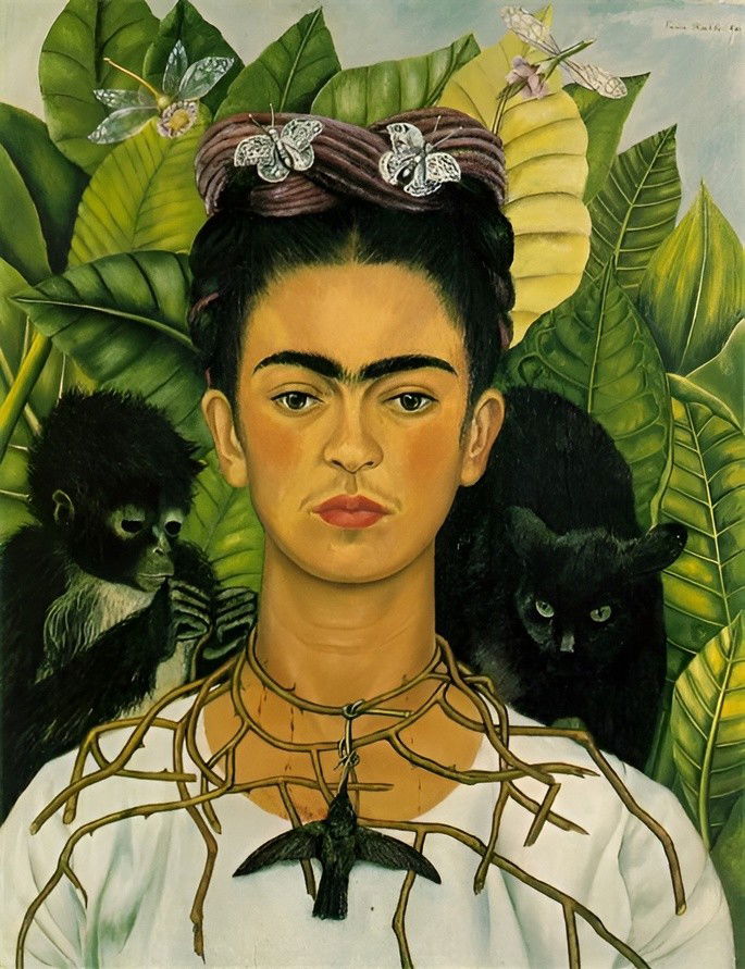 Autorretrato con collar de espinas y colibrí