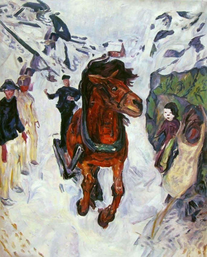 Edvard Munch: Caballo a galope, 1912, óleo sobre lienzo, 148 x 120 cm, Museo Munch, Oslo.