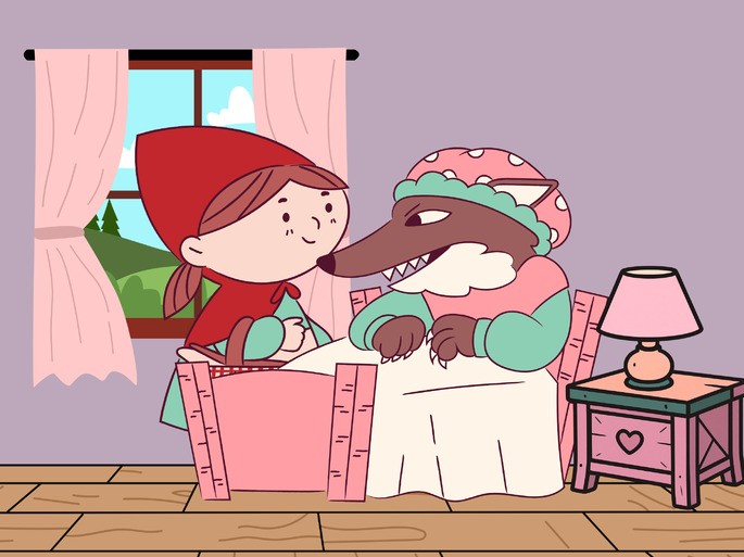 Caperucita y el lobo en casa de la abuela