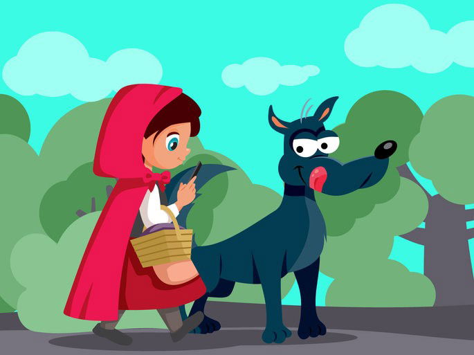 Caperucita roja que sostiene canastilla