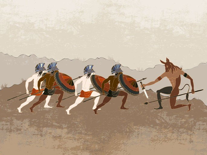 Minotauro lucha con Teseo