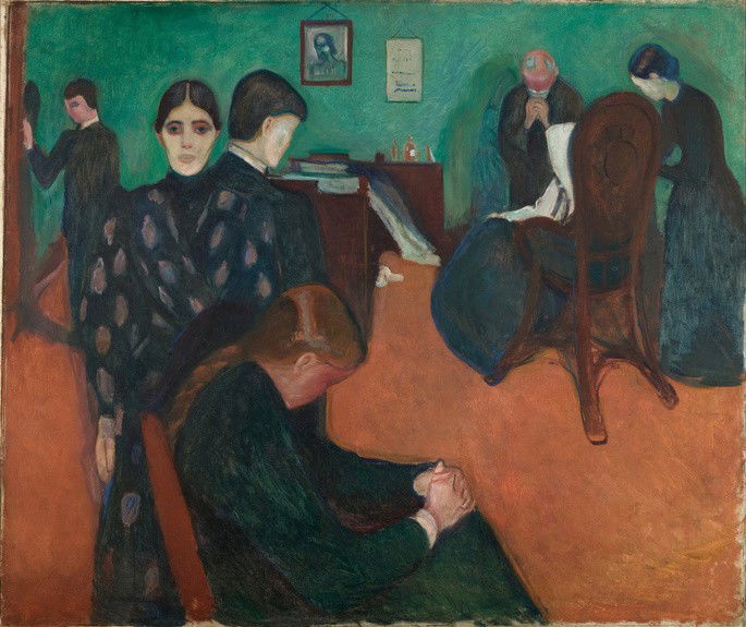 Edvard Munch: Muerte en la habitación, 1895, Témpera y lápices de cera sobre tela, ***