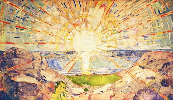 Edvard Munch: El sol, 1909-1911, fresco, 452 x 788 cms, Universidad de Oslo.