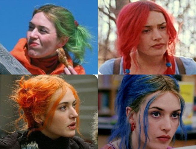 Fotogramas de Eterno resplandor donde aparecen los distintos colores de pelo de Clementine