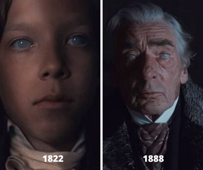 Fotografía comparativa de Gustave de niño y de anciano