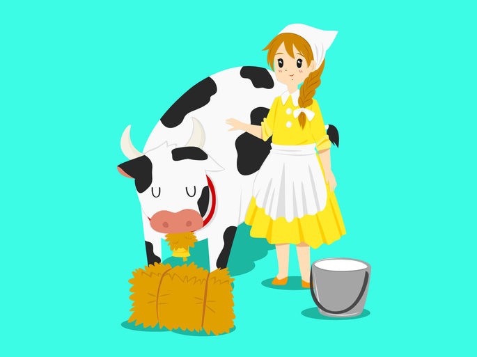 Lechera de pie junto a una vaca