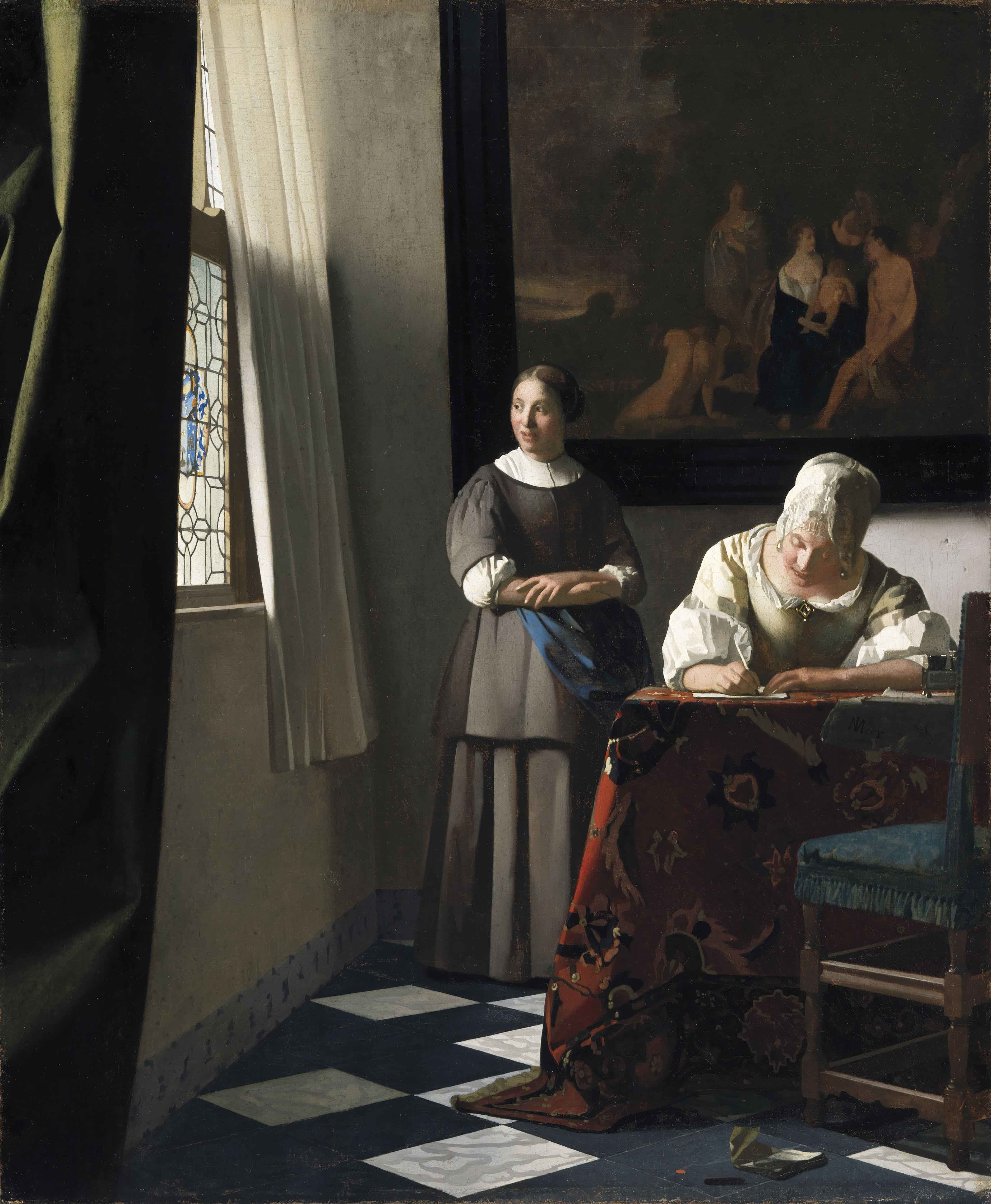 Mujer escribiendo una carta y criada de Johannes Vermeer