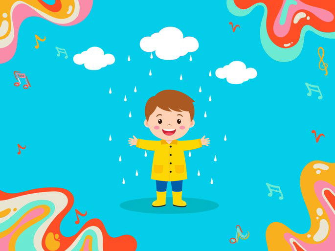 Niño pequeño con impermeable amarillo canciones infantiles