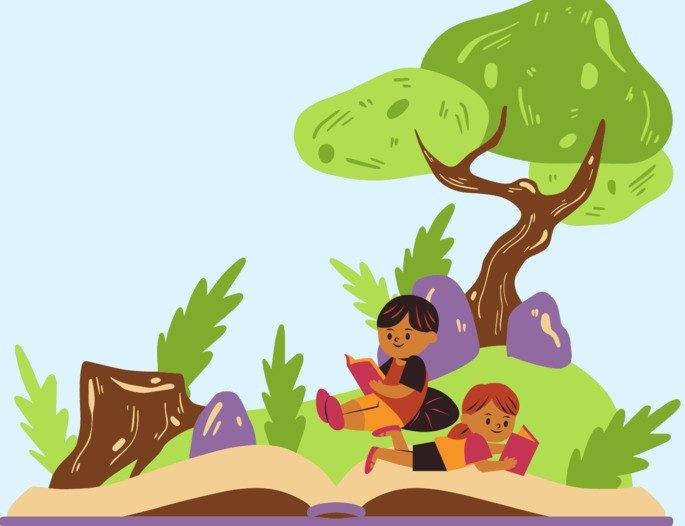 Ilustración de dos niños leyendo
