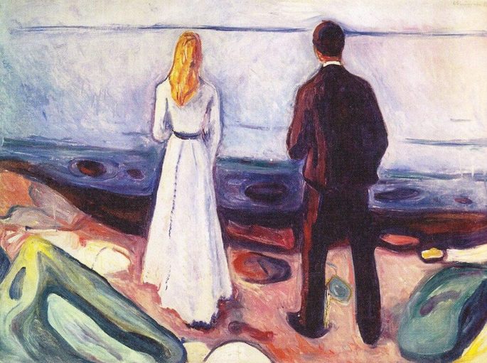 Edvard Munch: Dos seres humanos (los solitarios), 1896, óleo sobre lienzo, 80 x 110 cm, colección particular.