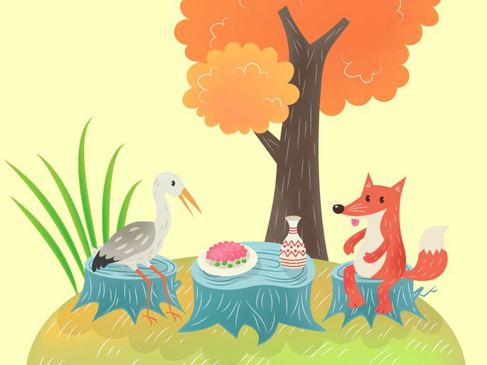 Fábula infantil del zorro y la cigueña