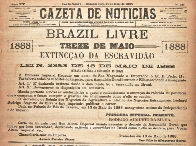 Capa do jornal anunciando a abolição da escravatura.