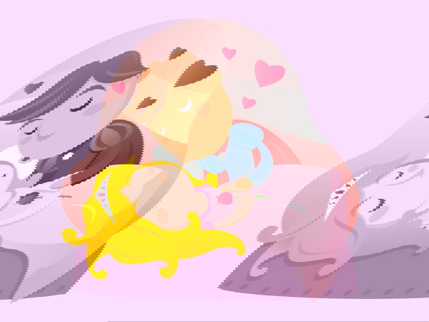 Príncipe beijando a Bela Adormecida.