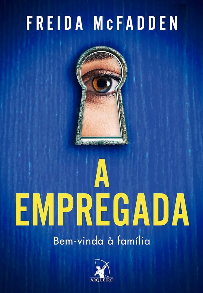 capa do livro A Empregada: azul com um olho em um buraaco de fechadura