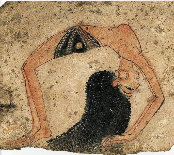 pintura egípcia exibindo mulher em posição acrobática