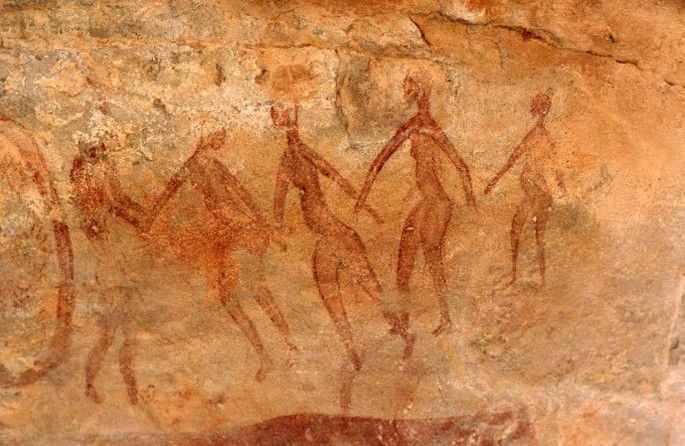 pintura rupestre exibindo dança primitiva