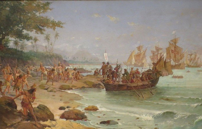 Pero Vaz de Caminha narra detalhadamente o encontro do português com o nativo.