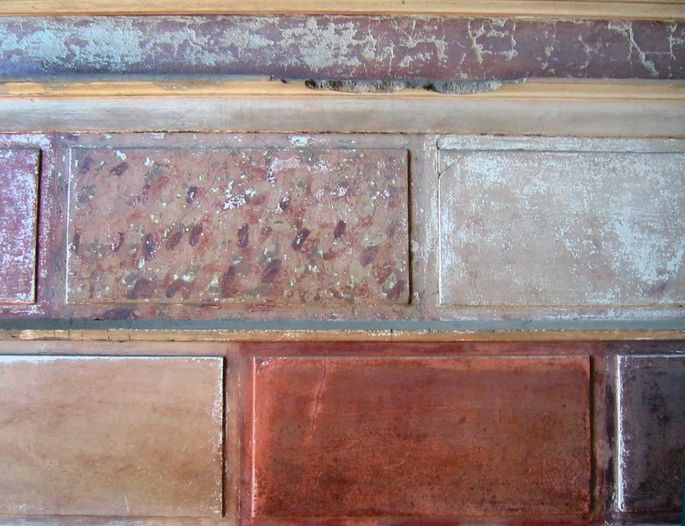 detalhe de pintura romana imitando tijolos de mármore