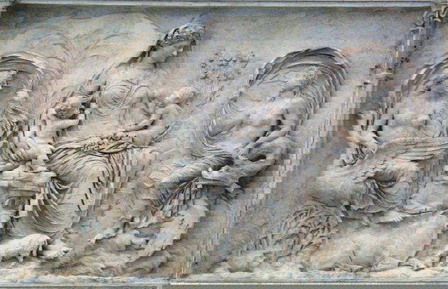 painel em mármore feito por romanos em homenagem à deusa Pax
