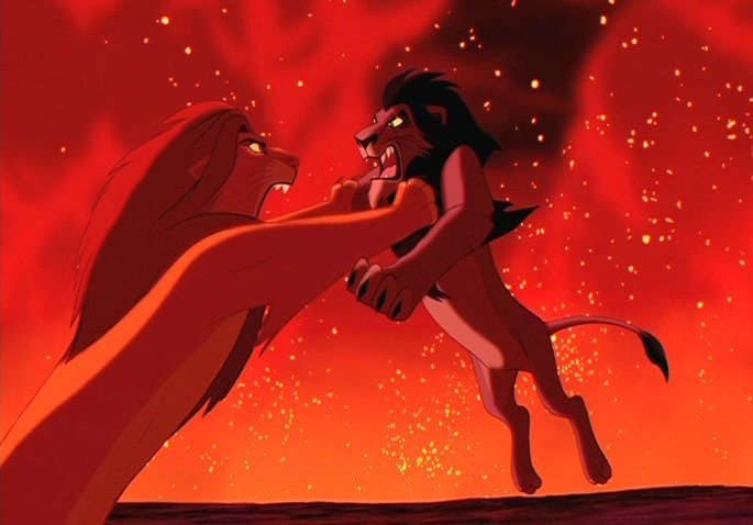Simba derrota Scar e recupera o reino.