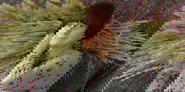 Cartaz do filme “Os catadores e eu” mostra a cineasta Agnes Varda com um ramo de plantas