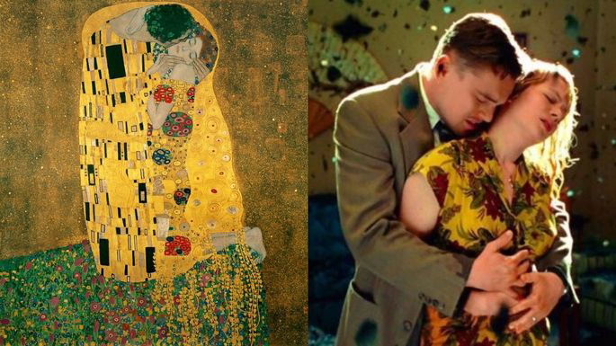 cena de Ilha do medo e a tela O beijo, de Klimt