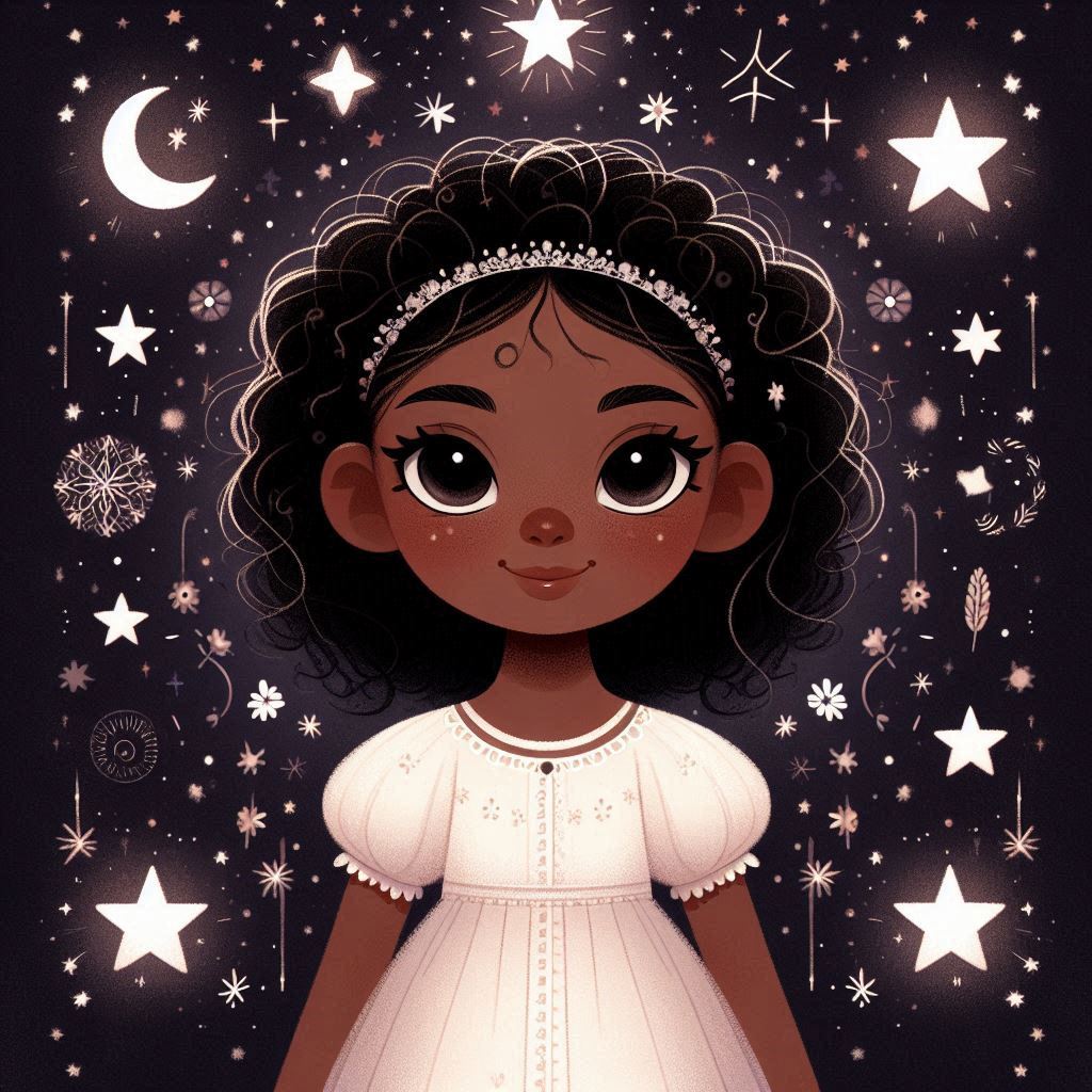 Ilustração de história infantil Luna e as estrelas.