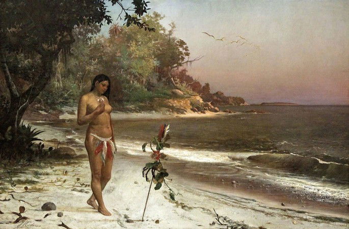 Quadro Iracema, de José Maria de Medeiros, sublinha a nudez da índia que tanto causou espanto no português.