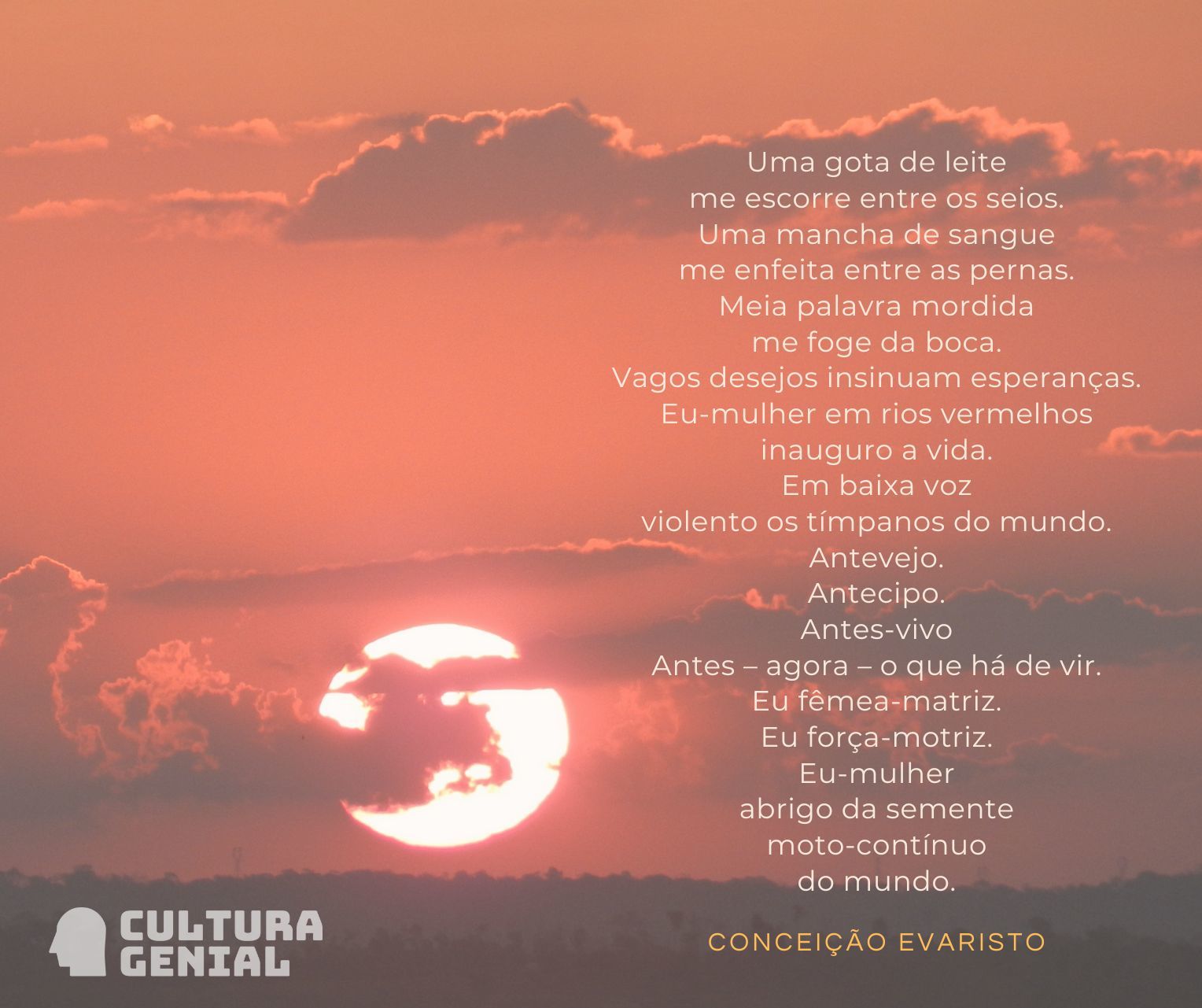 Poema de Conceição Evaristo com por do sol.