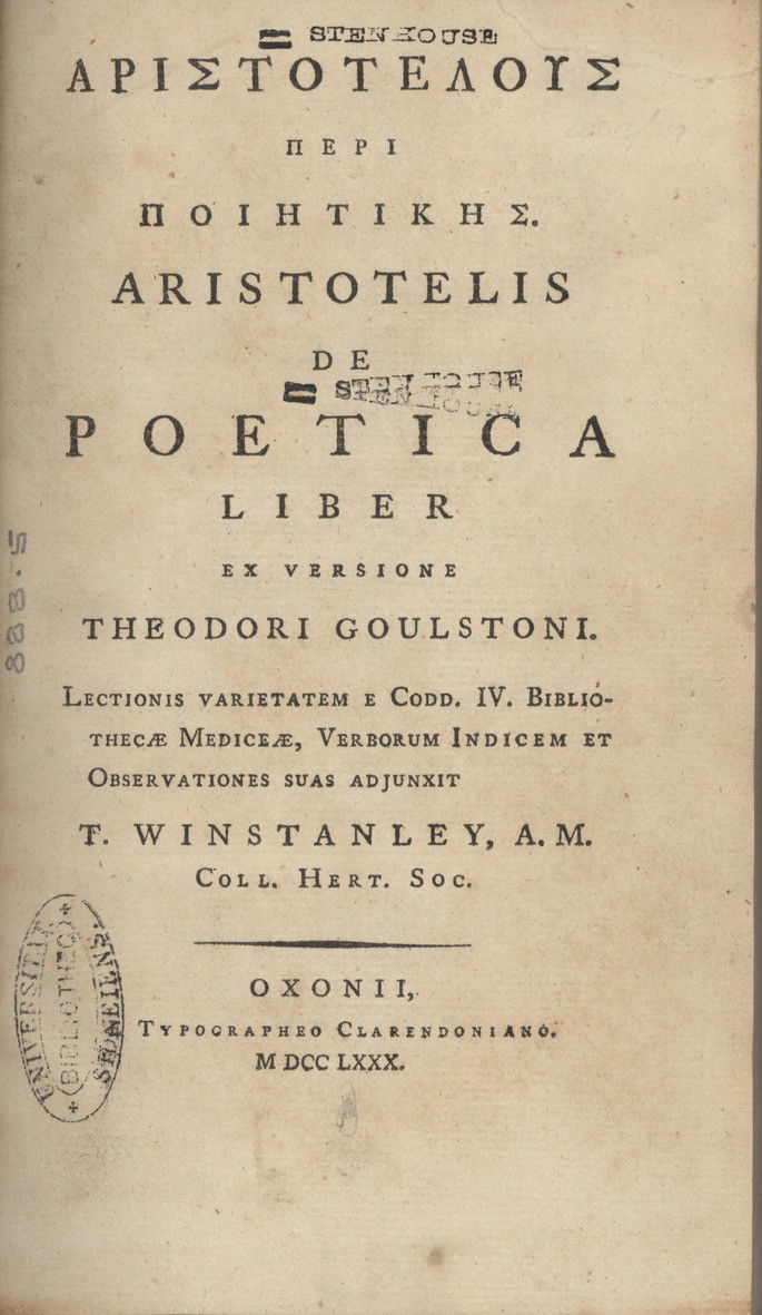 Capa de Poetica, de Aristoteles.