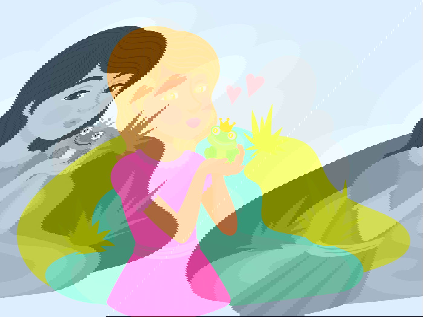 A princesa beijando o sapo.