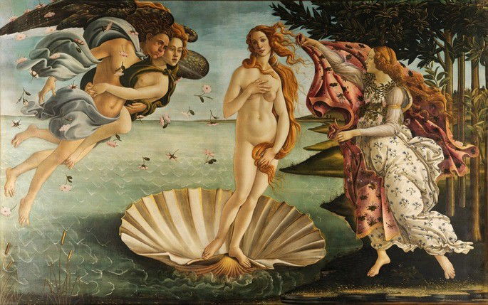 O nascimento de Vênus, de Botticelli, retrata uma mulher nua saindo de uma concha
