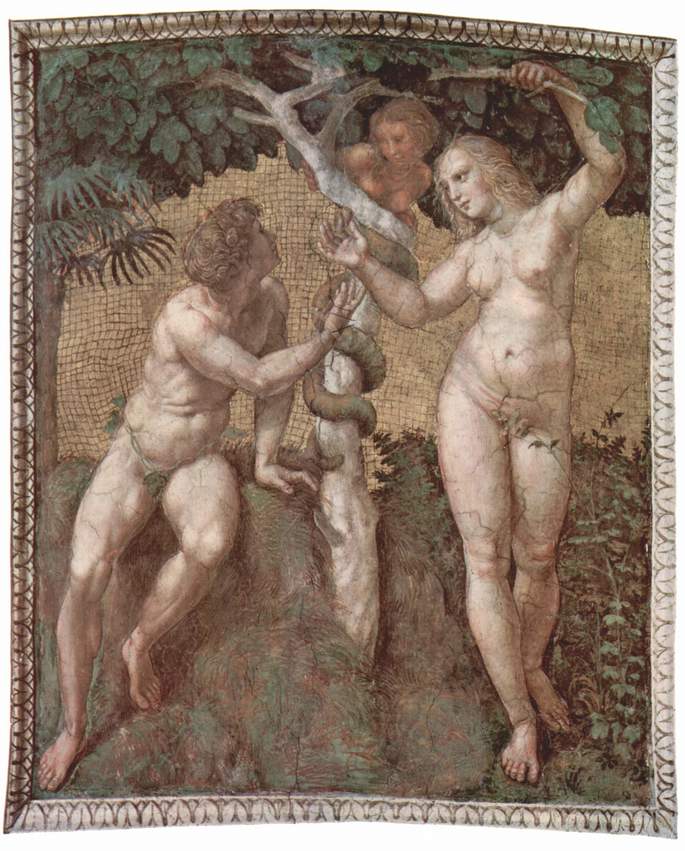 Lilith representada como serpente em pintura de Rafael, em 1508