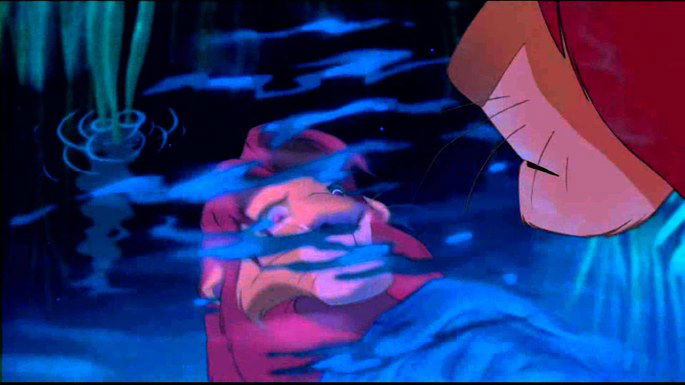 Simba vendo o seu reflexo.