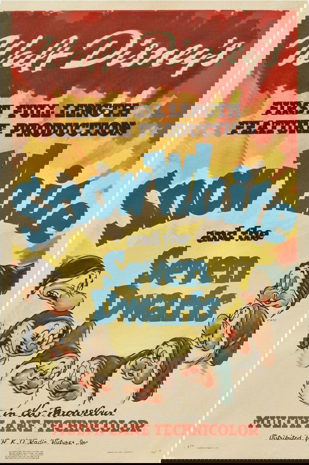 Cartaz do filme Branca de Neve e os sete anões lançado em 1937.