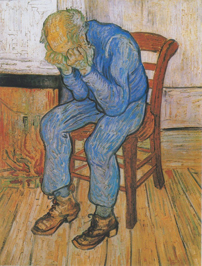 Homem Velho com a cabeça em suas mãos, tela de Van Gogh