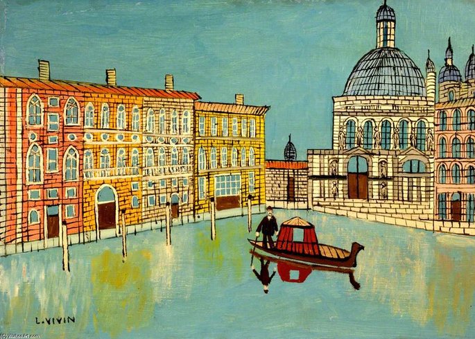 Veneza: vista para o canal com a igreja, de Louis Vivin